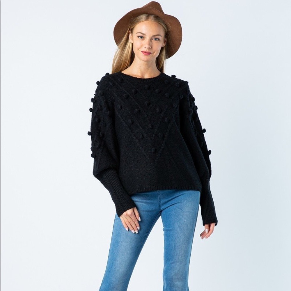 Last 1️⃣ Black Chevron & Pom-Pom Sweater - Picture 6 of 7